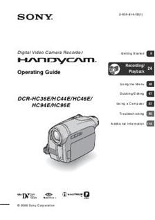 Sony DCR HC 96 E manual. Camera Instructions.